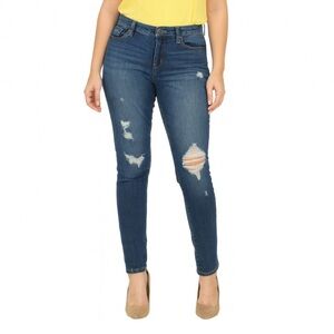 KanCan medium wash medium rise factory distressed straight leg jeans SZ 7 (27")